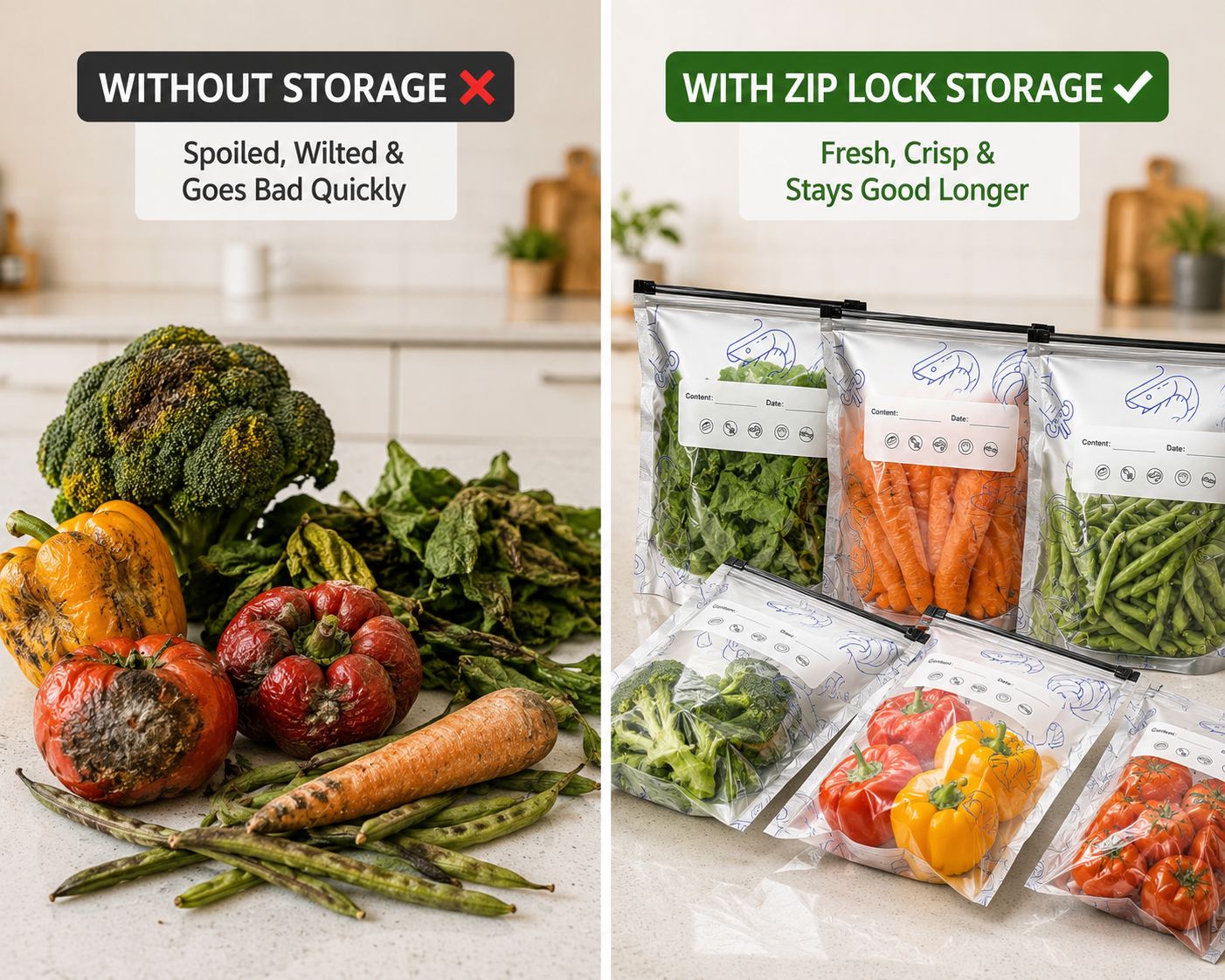 Reusable Foil Zip Lock Vacuum Food Storage Bags – Keep Food Fresh & Organized (Pack of 20)